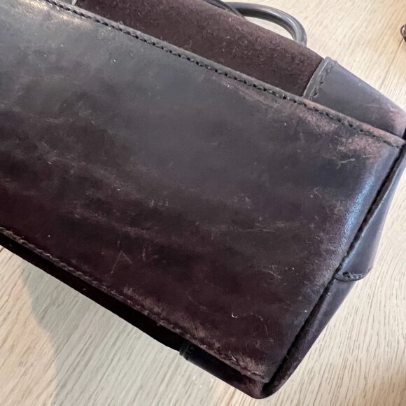 Vintage Classic Gucci Tote Chocolate Brown Suede Striped Web Accent - Picture 5 of 7